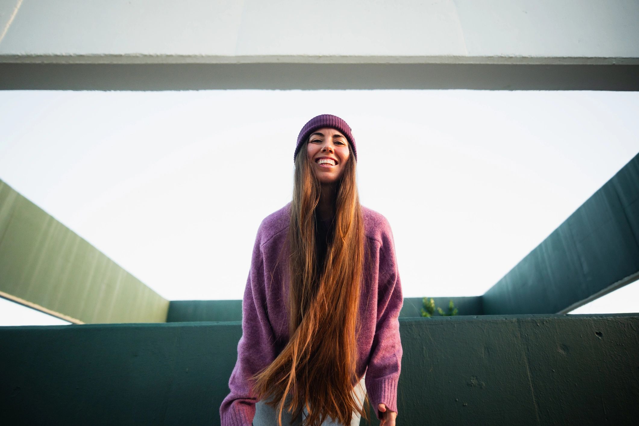 Young woman in urban setting wearing casual fashion